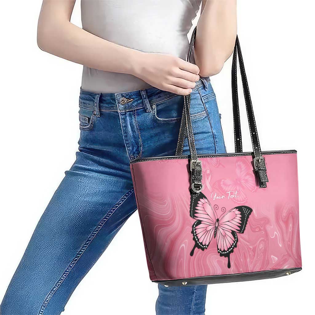 Personalised Australia Breast Cancer Awareness Leather Tote Bag Pink Ribbon Butterfly Opal Pattern - Aussie Hoodie