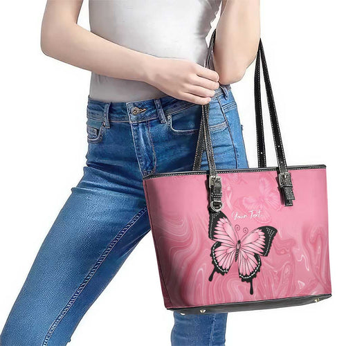 Personalised Australia Breast Cancer Awareness Leather Tote Bag Pink Ribbon Butterfly Opal Pattern - Aussie Hoodie