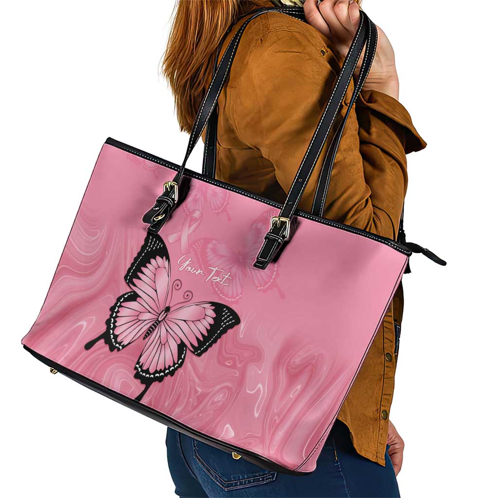 Personalised Australia Breast Cancer Awareness Leather Tote Bag Pink Ribbon Butterfly Opal Pattern - Aussie Hoodie