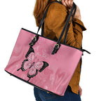 Personalised Australia Breast Cancer Awareness Leather Tote Bag Pink Ribbon Butterfly Opal Pattern - Aussie Hoodie