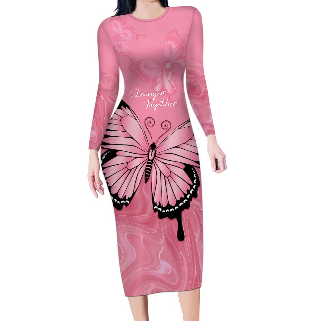 Personalised Australia Breast Cancer Awareness Long Sleeve Bodycon Dress Pink Ribbon Butterfly Opal Pattern - Aussie Hoodie