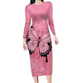 Personalised Australia Breast Cancer Awareness Long Sleeve Bodycon Dress Pink Ribbon Butterfly Opal Pattern - Aussie Hoodie