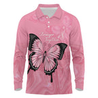 Personalised Australia Breast Cancer Awareness Long Sleeve Polo Shirt Pink Ribbon Butterfly Opal Pattern - Aussie Hoodie