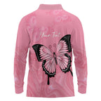 Personalised Australia Breast Cancer Awareness Long Sleeve Polo Shirt Pink Ribbon Butterfly Opal Pattern - Aussie Hoodie