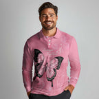 Personalised Australia Breast Cancer Awareness Long Sleeve Polo Shirt Pink Ribbon Butterfly Opal Pattern - Aussie Hoodie