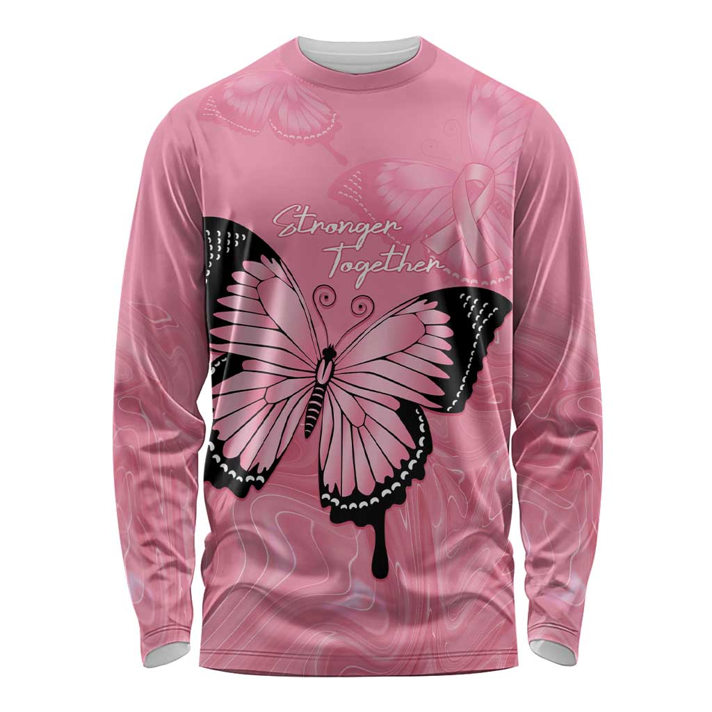 Personalised Australia Breast Cancer Awareness Long Sleeve Shirt Pink Ribbon Butterfly Opal Pattern - Aussie Hoodie