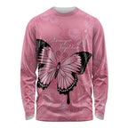 Personalised Australia Breast Cancer Awareness Long Sleeve Shirt Pink Ribbon Butterfly Opal Pattern - Aussie Hoodie