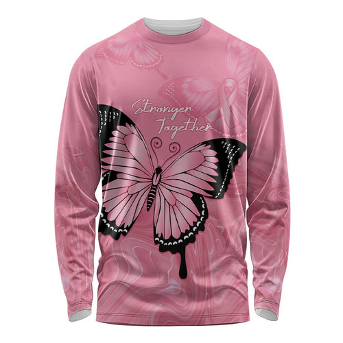 Personalised Australia Breast Cancer Awareness Long Sleeve Shirt Pink Ribbon Butterfly Opal Pattern - Aussie Hoodie