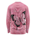 Personalised Australia Breast Cancer Awareness Long Sleeve Shirt Pink Ribbon Butterfly Opal Pattern - Aussie Hoodie