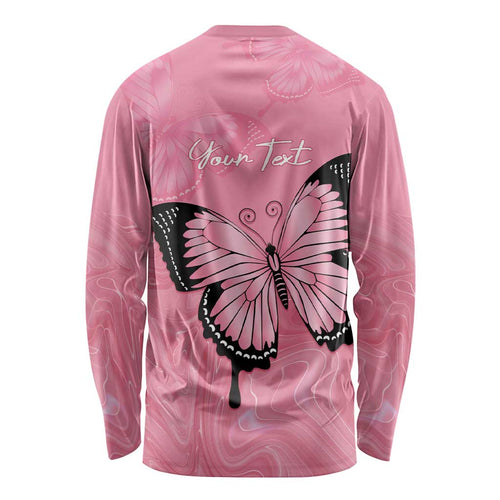 Personalised Australia Breast Cancer Awareness Long Sleeve Shirt Pink Ribbon Butterfly Opal Pattern - Aussie Hoodie