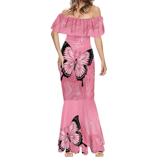 Personalised Australia Breast Cancer Awareness Mermaid Dress Pink Ribbon Butterfly Opal Pattern - Aussie Hoodie