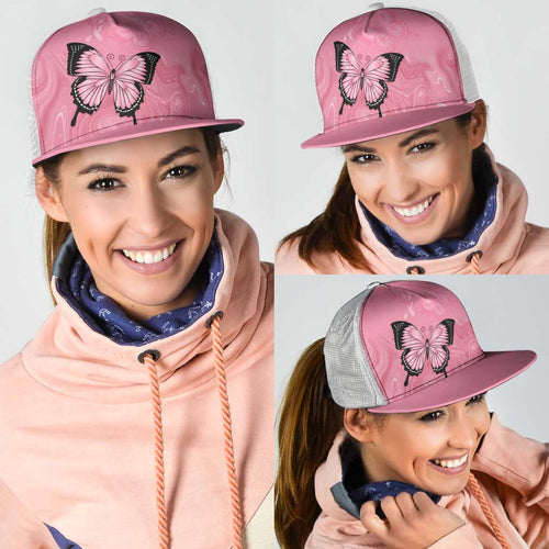 Australia Breast Cancer Awareness Mesh Trucker Cap Pink Ribbon Butterfly Opal Pattern - Aussie Hoodie