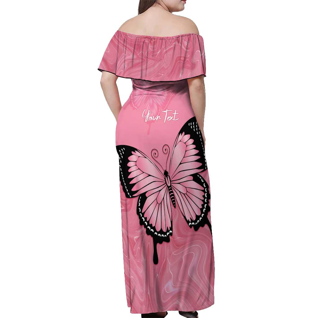Personalised Australia Breast Cancer Awareness Off Shoulder Maxi Dress Pink Ribbon Butterfly Opal Pattern - Aussie Hoodie