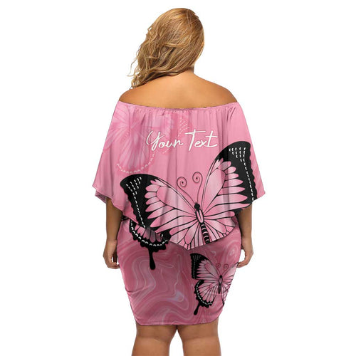 Personalised Australia Breast Cancer Awareness Off Shoulder Short Dress Pink Ribbon Butterfly Opal Pattern - Aussie Hoodie