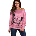 Personalised Australia Breast Cancer Awareness Off Shoulder Sweater Pink Ribbon Butterfly Opal Pattern - Aussie Hoodie