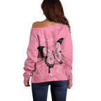 Personalised Australia Breast Cancer Awareness Off Shoulder Sweater Pink Ribbon Butterfly Opal Pattern - Aussie Hoodie