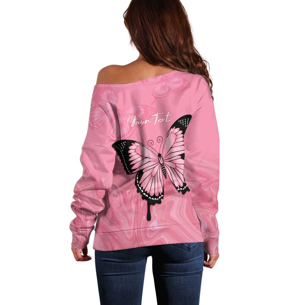 Personalised Australia Breast Cancer Awareness Off Shoulder Sweater Pink Ribbon Butterfly Opal Pattern - Aussie Hoodie