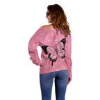 Personalised Australia Breast Cancer Awareness Off Shoulder Sweater Pink Ribbon Butterfly Opal Pattern - Aussie Hoodie