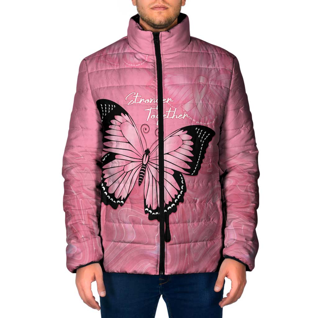Personalised Australia Breast Cancer Awareness Padded Jacket Pink Ribbon Butterfly Opal Pattern - Aussie Hoodie