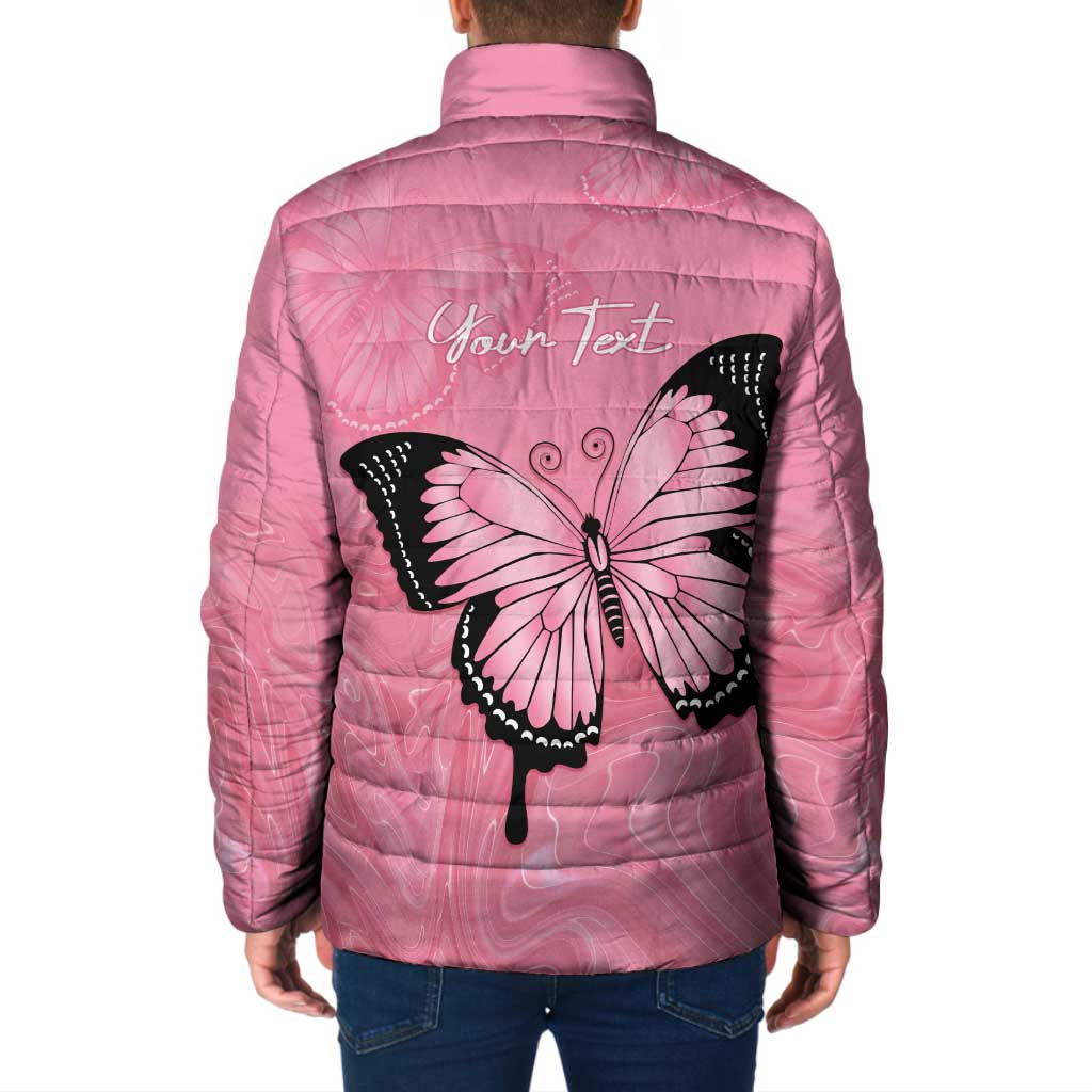 Personalised Australia Breast Cancer Awareness Padded Jacket Pink Ribbon Butterfly Opal Pattern - Aussie Hoodie