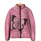 Personalised Australia Breast Cancer Awareness Padded Jacket Pink Ribbon Butterfly Opal Pattern - Aussie Hoodie