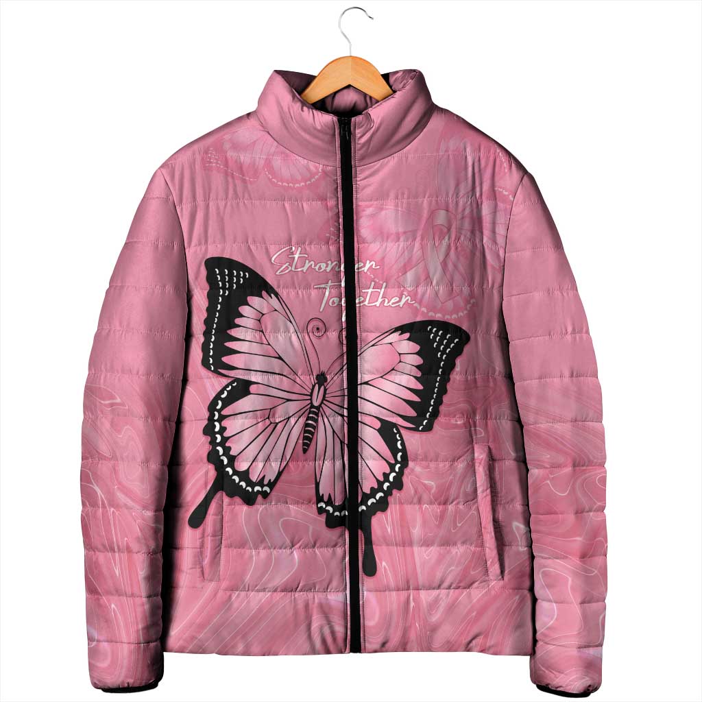 Personalised Australia Breast Cancer Awareness Padded Jacket Pink Ribbon Butterfly Opal Pattern - Aussie Hoodie