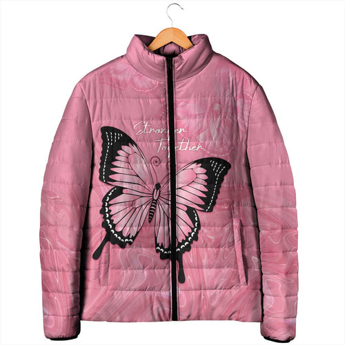 Personalised Australia Breast Cancer Awareness Padded Jacket Pink Ribbon Butterfly Opal Pattern - Aussie Hoodie