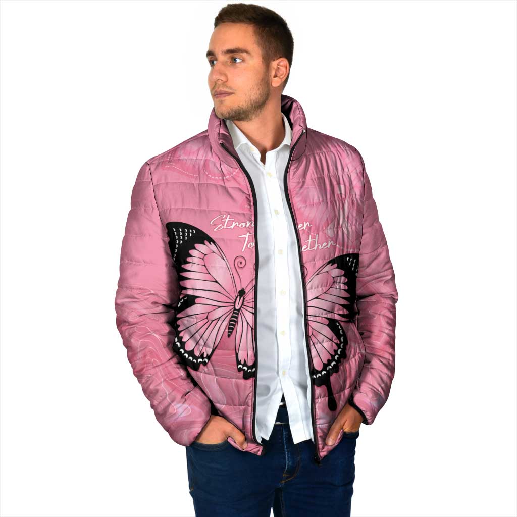 Personalised Australia Breast Cancer Awareness Padded Jacket Pink Ribbon Butterfly Opal Pattern - Aussie Hoodie