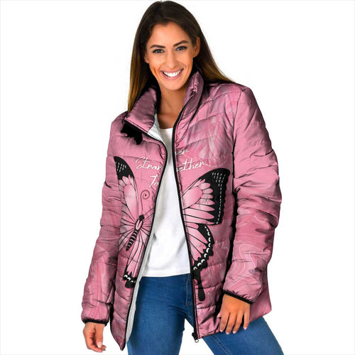 Personalised Australia Breast Cancer Awareness Padded Jacket Pink Ribbon Butterfly Opal Pattern - Aussie Hoodie