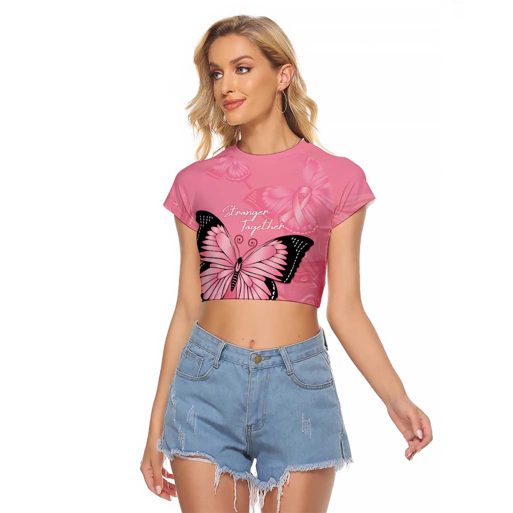 Personalised Australia Breast Cancer Awareness Raglan Cropped T Shirt Pink Ribbon Butterfly Opal Pattern - Aussie Hoodie
