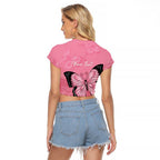 Personalised Australia Breast Cancer Awareness Raglan Cropped T Shirt Pink Ribbon Butterfly Opal Pattern - Aussie Hoodie