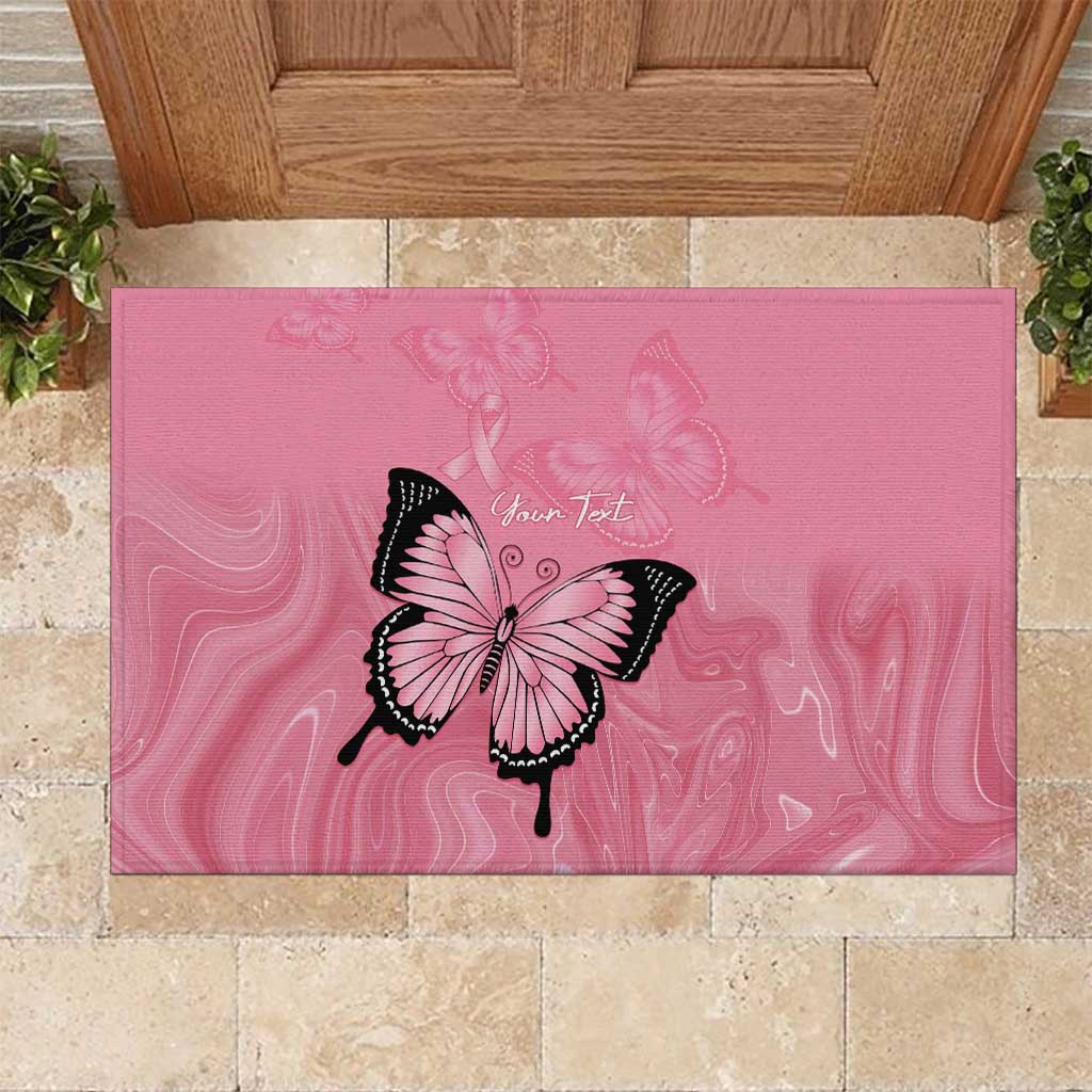 Personalised Australia Breast Cancer Awareness Rubber Doormat Pink Ribbon Butterfly Opal Pattern - Aussie Hoodie
