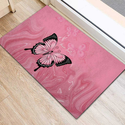 Personalised Australia Breast Cancer Awareness Rubber Doormat Pink Ribbon Butterfly Opal Pattern - Aussie Hoodie