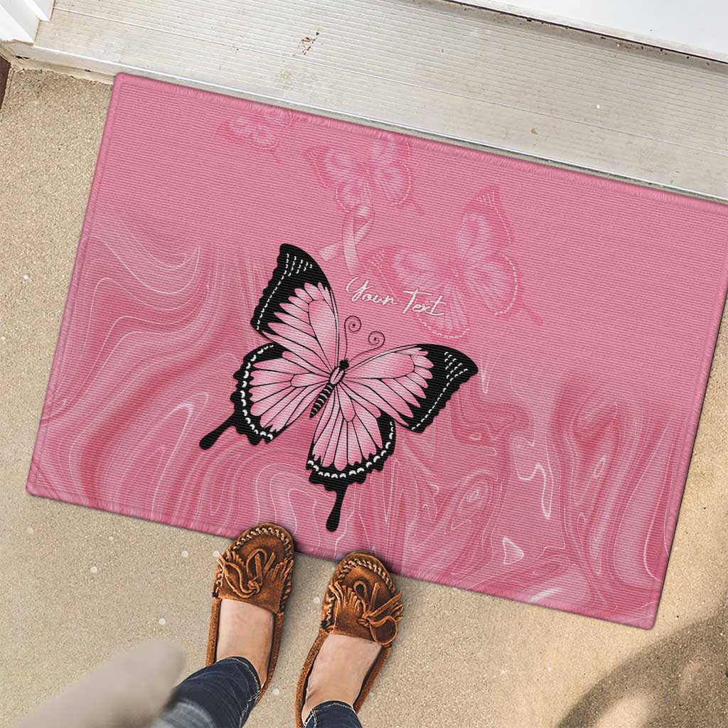 Personalised Australia Breast Cancer Awareness Rubber Doormat Pink Ribbon Butterfly Opal Pattern - Aussie Hoodie