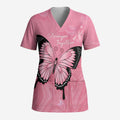 Personalised Australia Breast Cancer Awareness Scrub Top Pink Ribbon Butterfly Opal Pattern - Aussie Hoodie