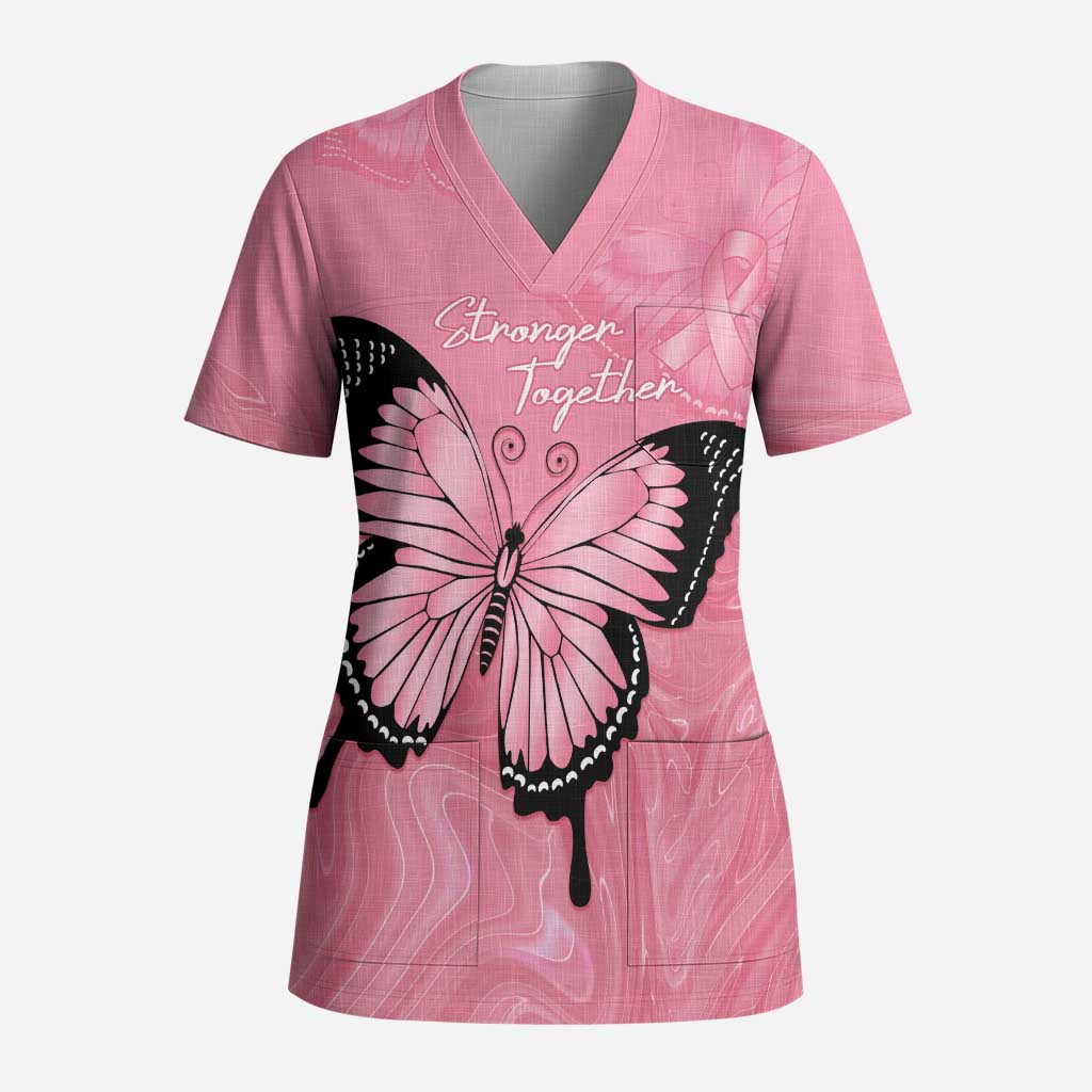 Personalised Australia Breast Cancer Awareness Scrub Top Pink Ribbon Butterfly Opal Pattern - Aussie Hoodie