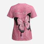 Personalised Australia Breast Cancer Awareness Scrub Top Pink Ribbon Butterfly Opal Pattern - Aussie Hoodie