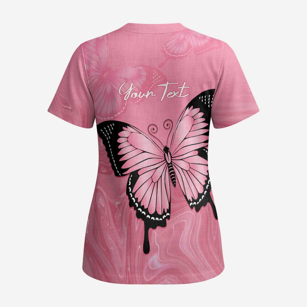 Personalised Australia Breast Cancer Awareness Scrub Top Pink Ribbon Butterfly Opal Pattern - Aussie Hoodie