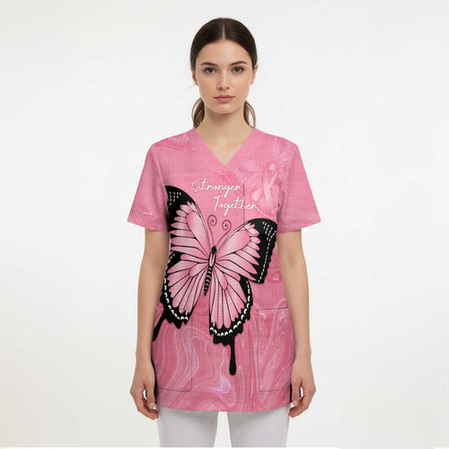 Personalised Australia Breast Cancer Awareness Scrub Top Pink Ribbon Butterfly Opal Pattern - Aussie Hoodie