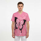 Personalised Australia Breast Cancer Awareness Scrub Top Pink Ribbon Butterfly Opal Pattern - Aussie Hoodie