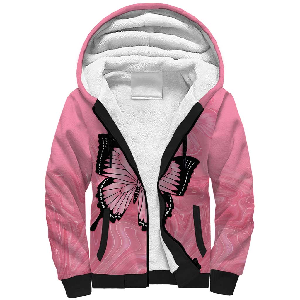 Personalised Australia Breast Cancer Awareness Sherpa Hoodie Pink Ribbon Butterfly Opal Pattern - Aussie Hoodie