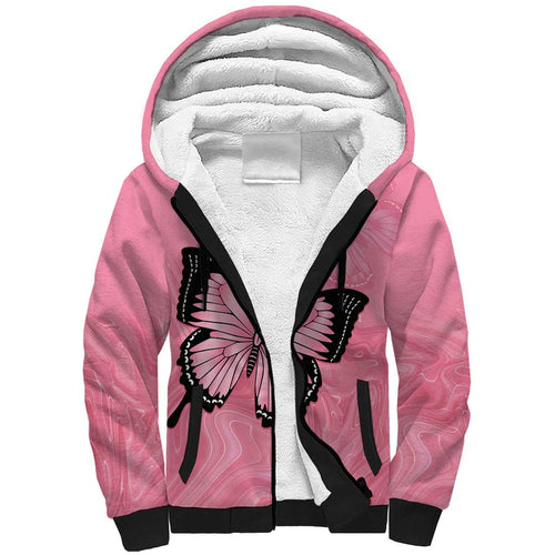 Personalised Australia Breast Cancer Awareness Sherpa Hoodie Pink Ribbon Butterfly Opal Pattern - Aussie Hoodie