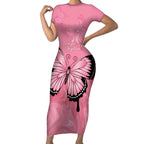 Personalised Australia Breast Cancer Awareness Short Sleeve Bodycon Dress Pink Ribbon Butterfly Opal Pattern - Aussie Hoodie