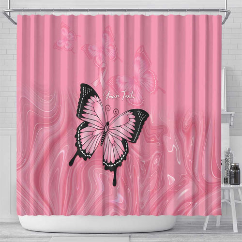 Personalised Australia Breast Cancer Awareness Shower Curtain Pink Ribbon Butterfly Opal Pattern - Aussie Hoodie