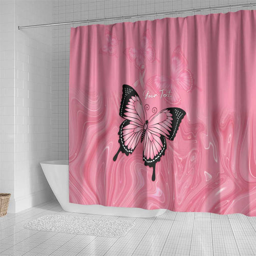 Personalised Australia Breast Cancer Awareness Shower Curtain Pink Ribbon Butterfly Opal Pattern - Aussie Hoodie