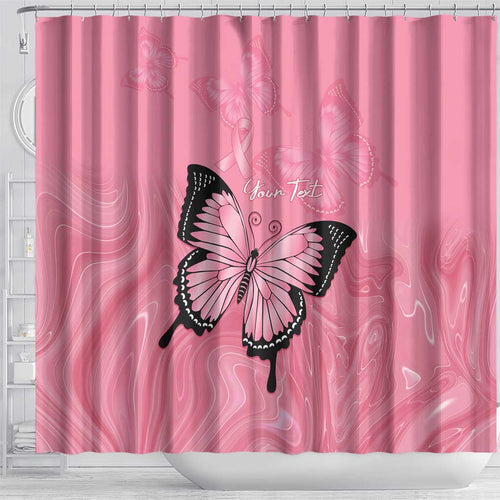 Personalised Australia Breast Cancer Awareness Shower Curtain Pink Ribbon Butterfly Opal Pattern - Aussie Hoodie