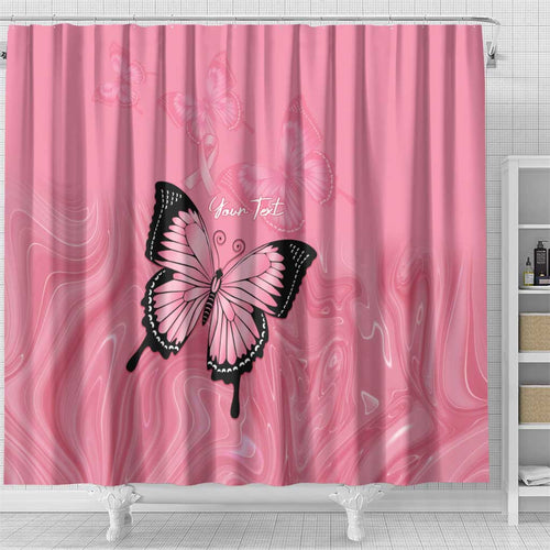Personalised Australia Breast Cancer Awareness Shower Curtain Pink Ribbon Butterfly Opal Pattern - Aussie Hoodie