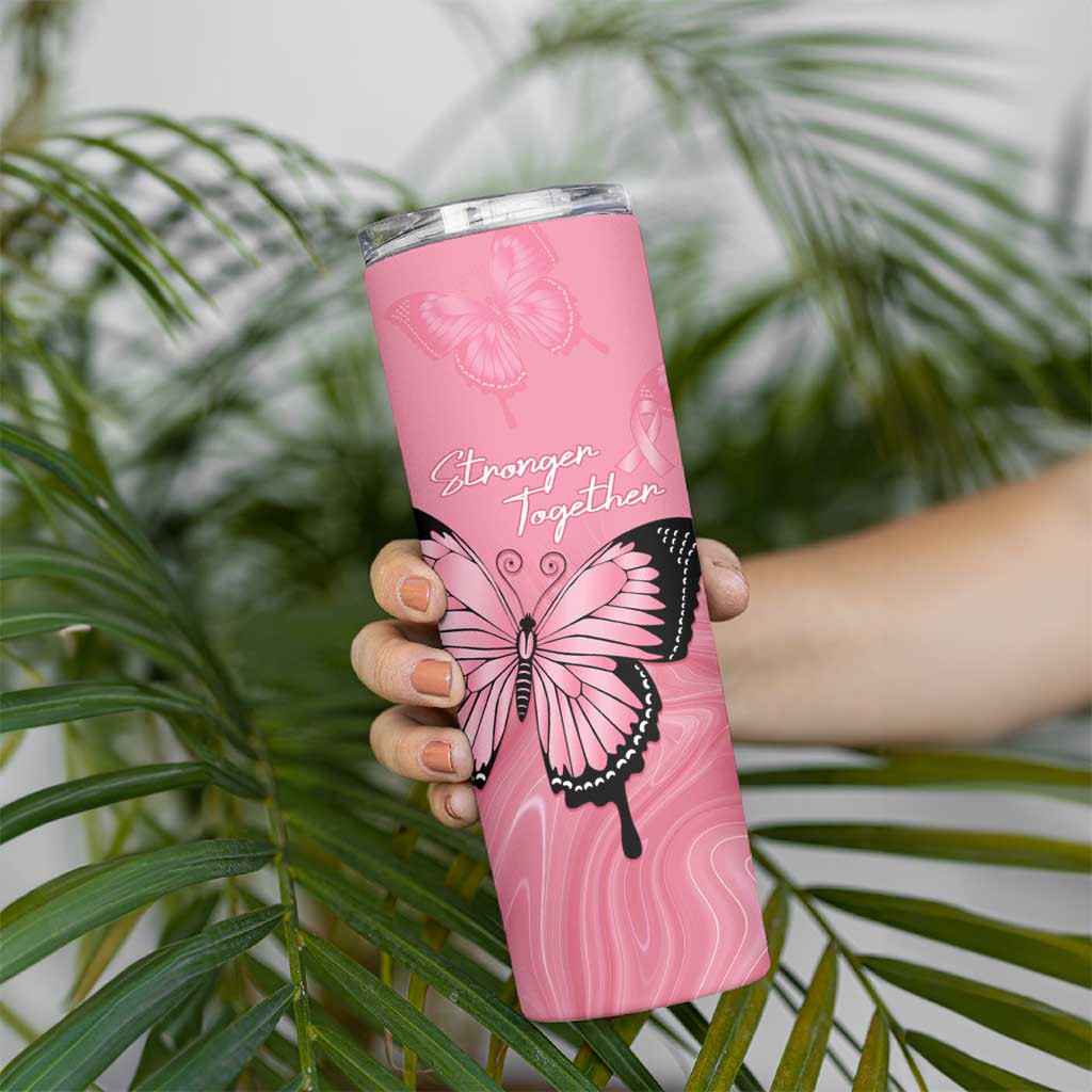 Personalised Australia Breast Cancer Awareness Skinny Tumbler Pink Ribbon Butterfly Opal Pattern - Aussie Hoodie
