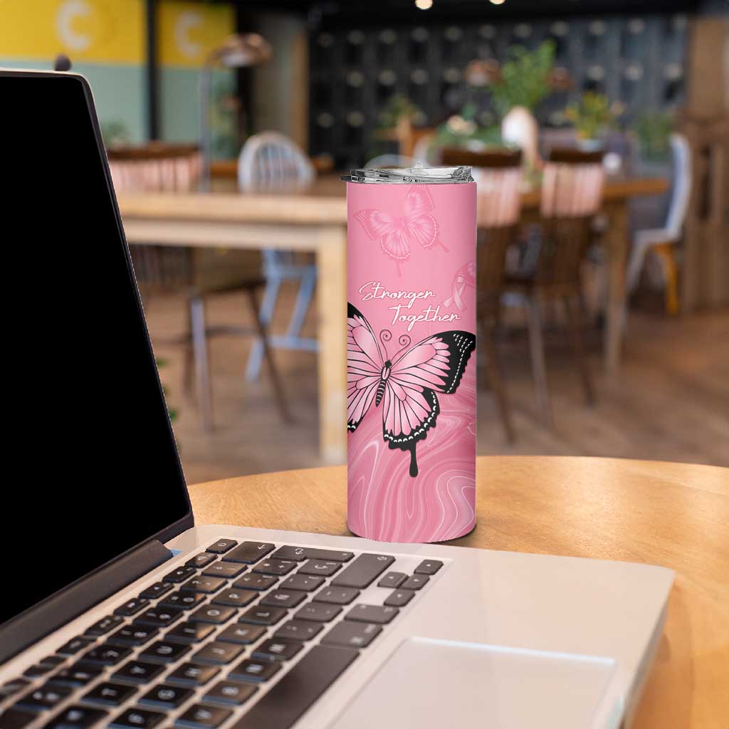 Personalised Australia Breast Cancer Awareness Skinny Tumbler Pink Ribbon Butterfly Opal Pattern - Aussie Hoodie