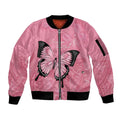 Personalised Australia Breast Cancer Awareness Sleeve Zip Bomber Jacket Pink Ribbon Butterfly Opal Pattern - Aussie Hoodie